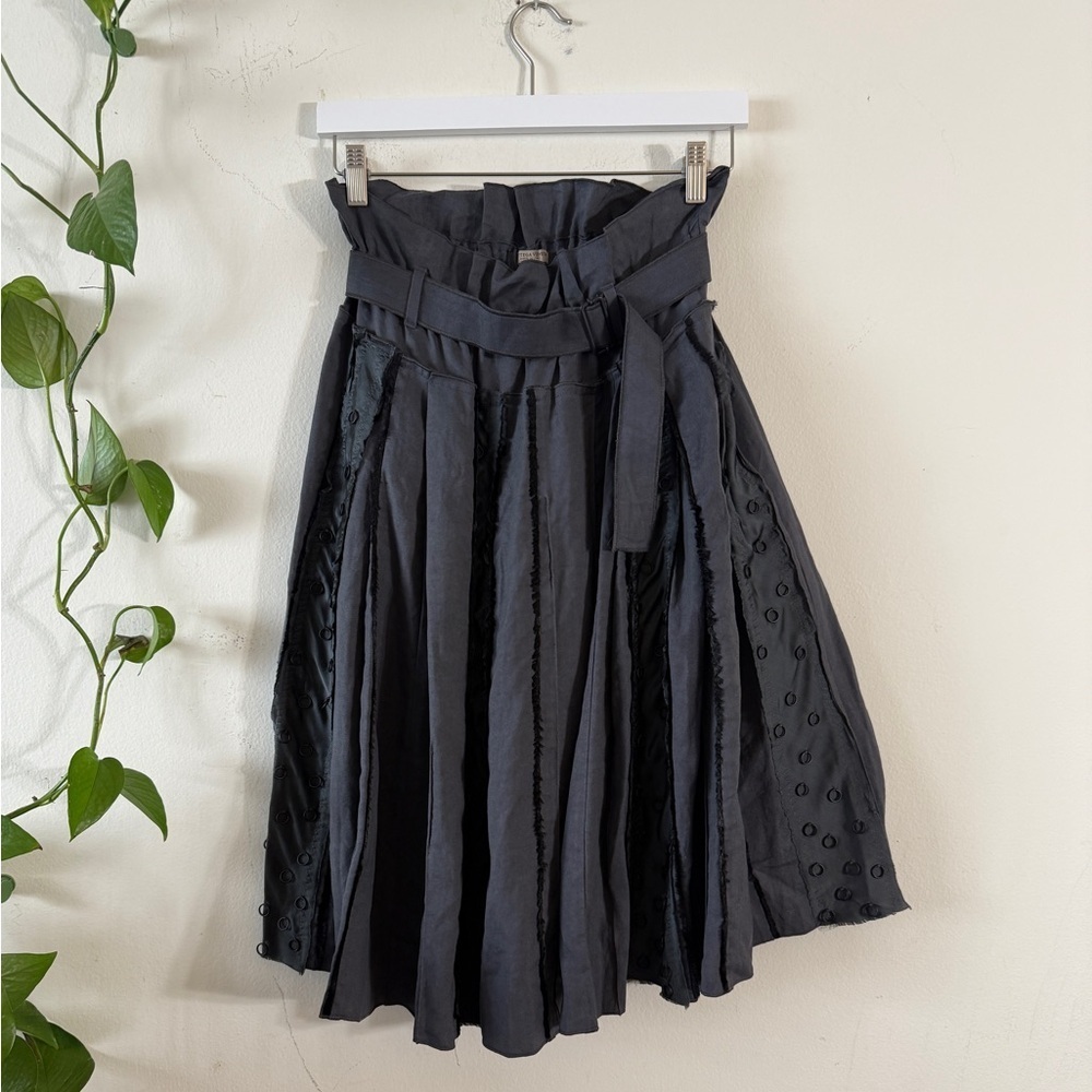 Bottega Veneta Luxury Gray A-Line Embellished Belted Pleated Skirt